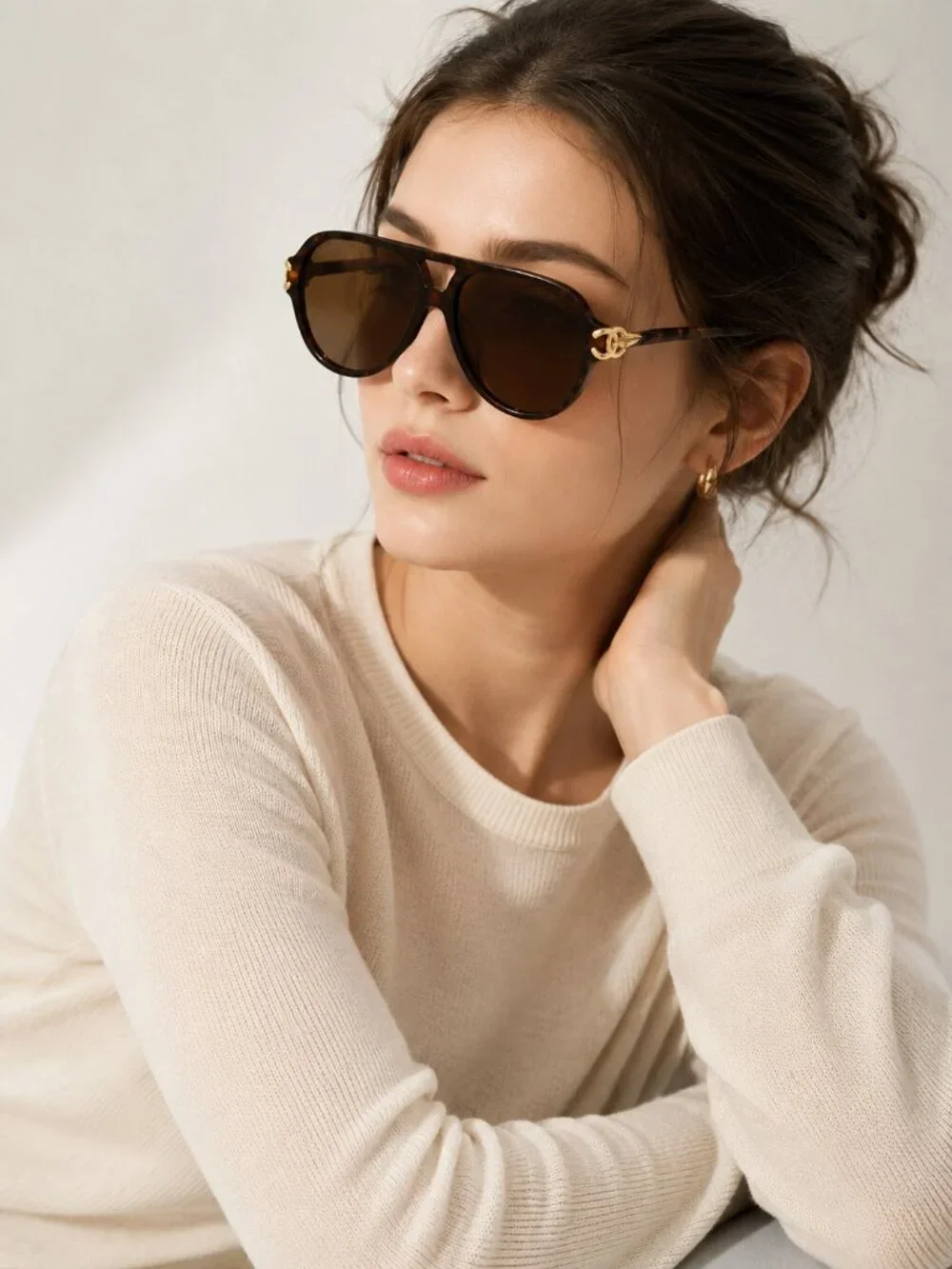 CHANEL Tortoise Shell Aviator Sunglasses